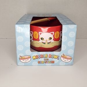 Lucky Cat Eating Noodles - Ramen Noodle Bowl With Chopsticks